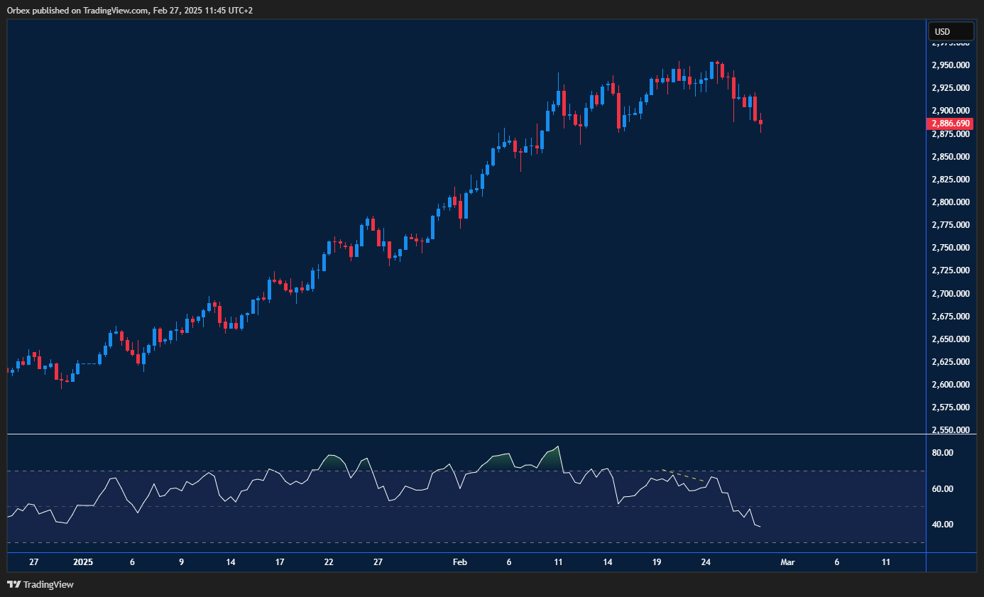 الذهب يتراجع تحت 2900 ويختبر دعم 2850.